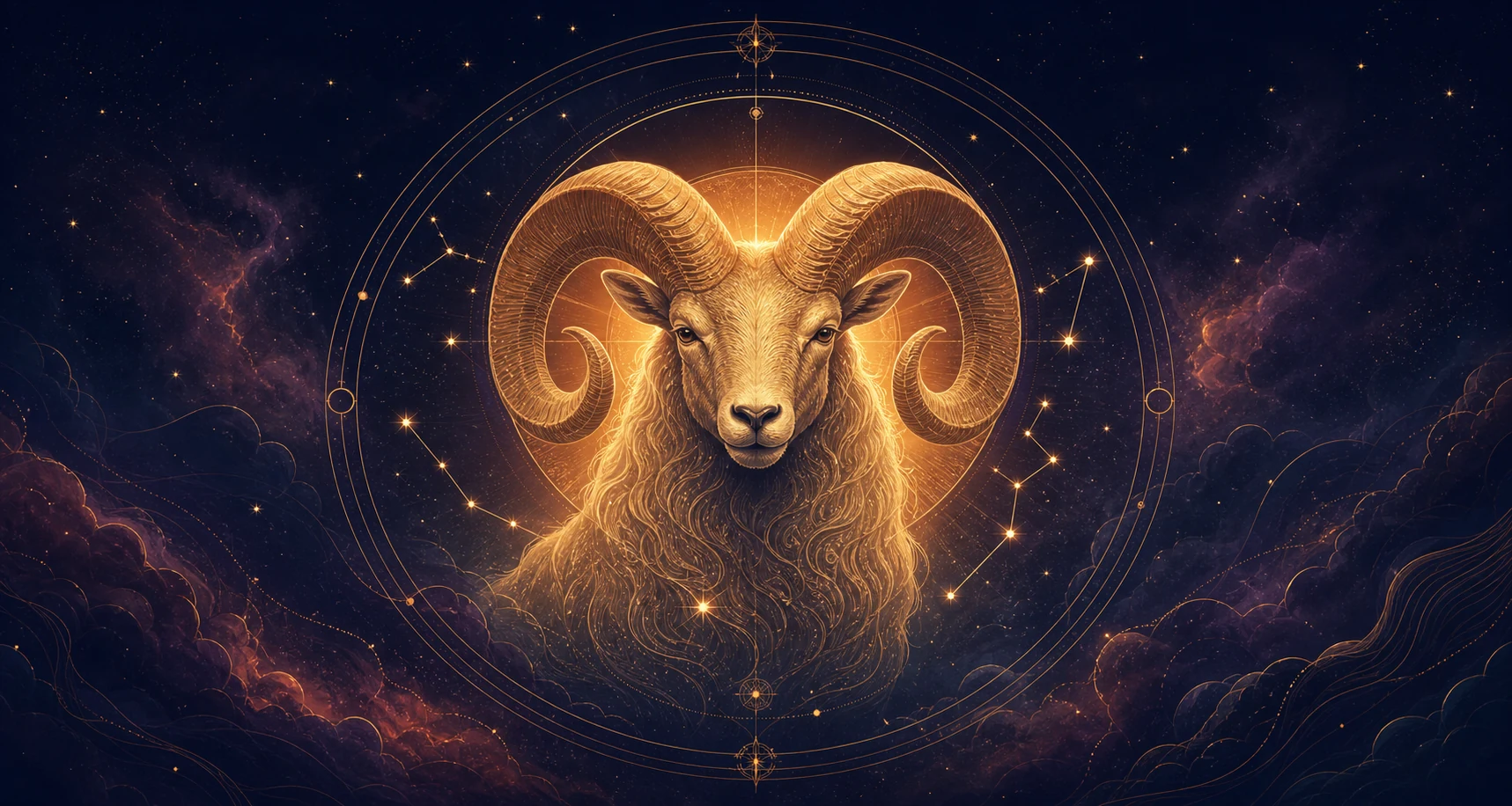Golden celestial ram representing the Aries zodiac sign