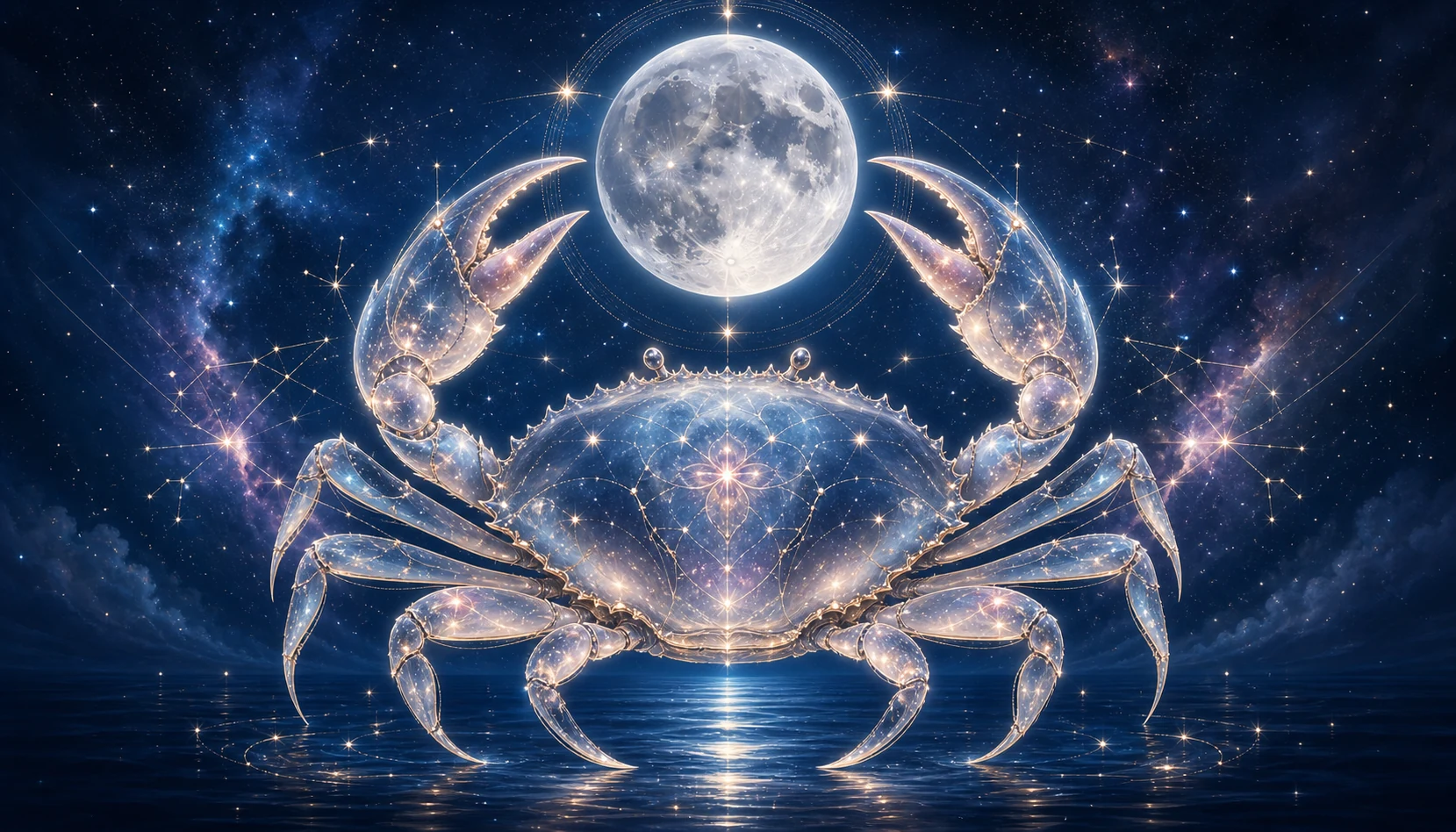 Moonlit celestial crab representing the Cancer zodiac sign