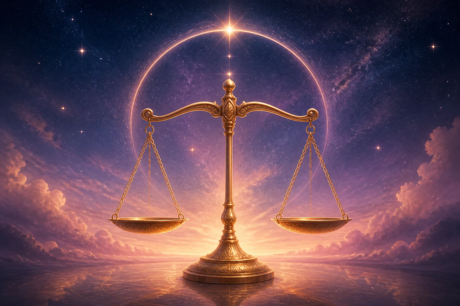 Golden celestial balance scales representing the Libra zodiac sign