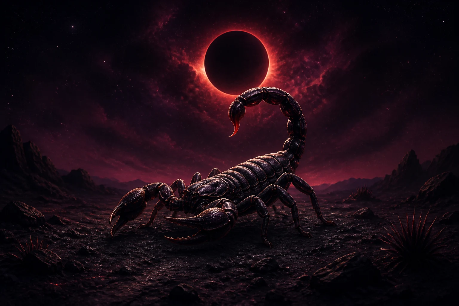 Eclipse-lit celestial scorpion representing the Scorpio zodiac sign