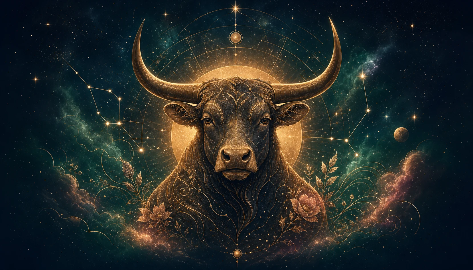 Golden celestial bull representing the Taurus zodiac sign
