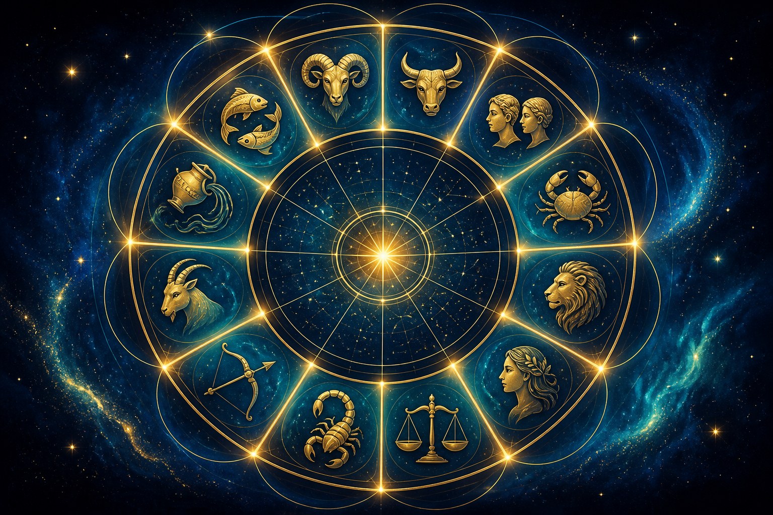 Zodiac wheel illustrating all 12 Western astrology cusp transitions